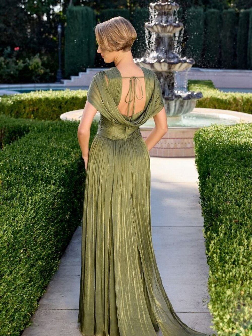 New Mist Blue A-Line Pleated Chiffon Bridesmaid Dress w/ Cape Sleeves CD413 - Picture 4 of 11